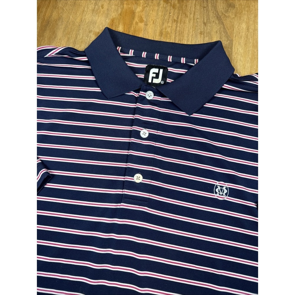 FootJoy Golf Polo Shirt Mens XLT Blue/Pink Stripe Performance Stretch‎ FJ Logo